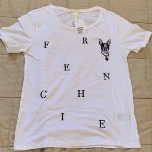 H&M White T-Shirt with Frenchie Embroidery